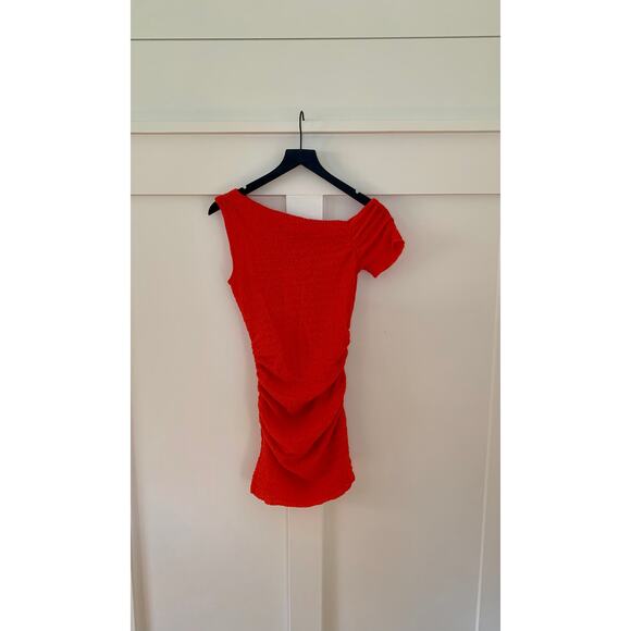 Zara Mini Dress in Red Orange Medium Textured Asymmetrical Party Cocktail Sexy - Picture 1 of 4